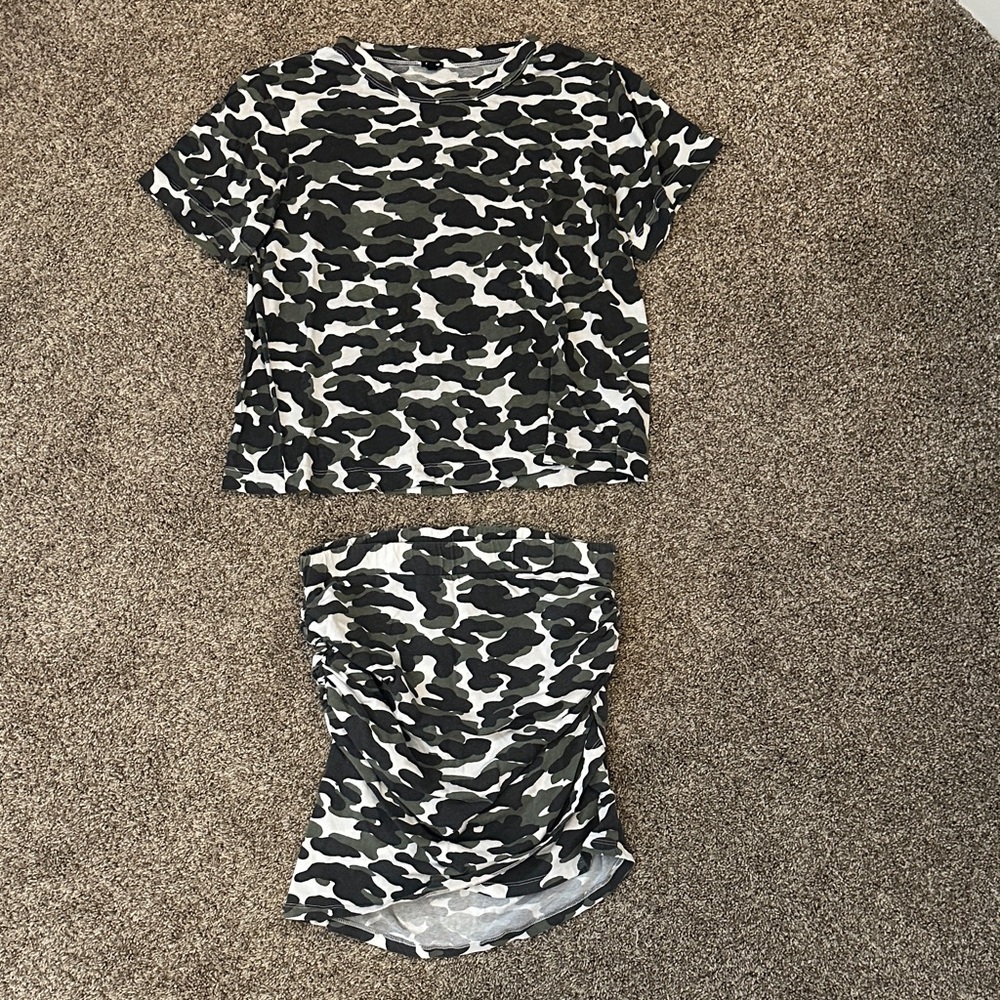 Monrow Black and White Camo Mini Skirt